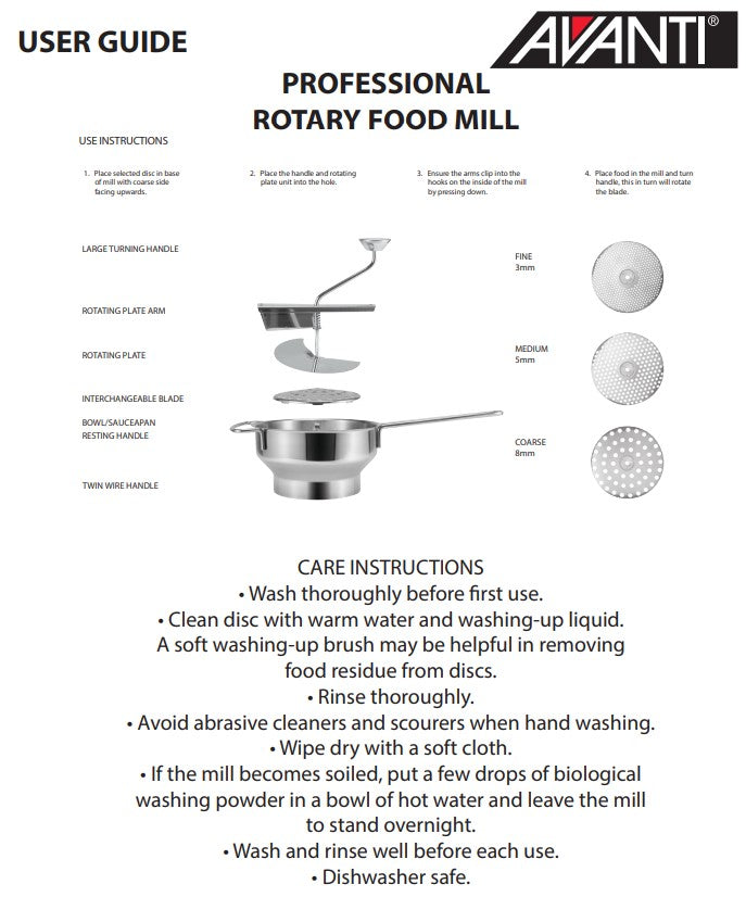 Rotary Food Mill With 3 Discs